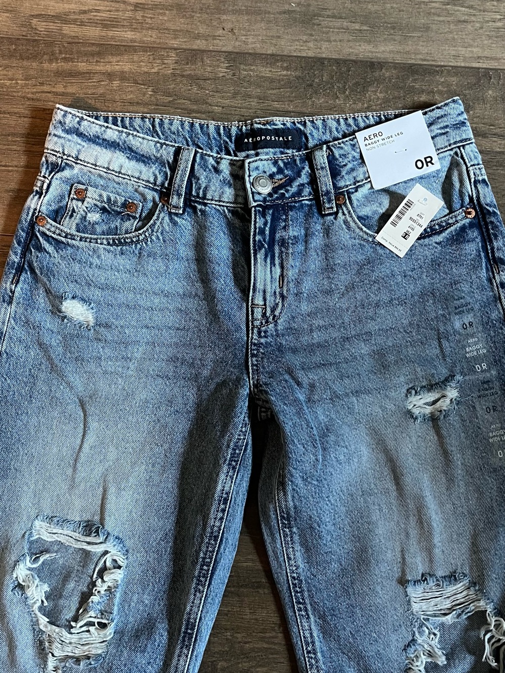 Aeropostale Ripped Light Blue Baggy Wide Leg Jeans
